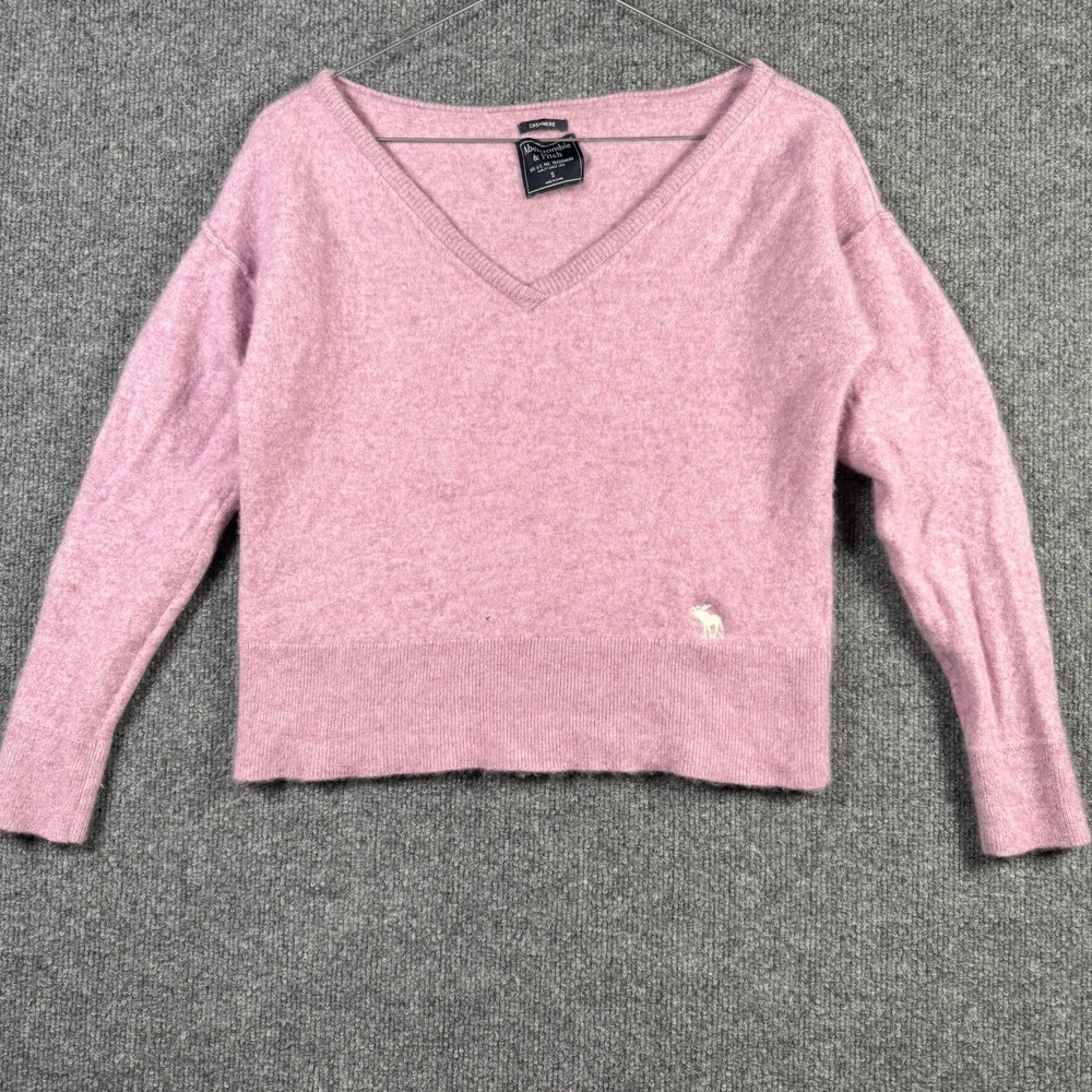 Abercrombie & Fitch Cashmere Sweater Womens Small Pink V-Neck Long Sleeve Logo